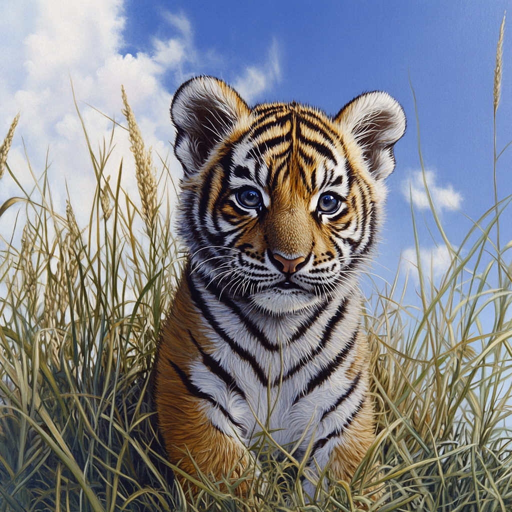 Tiger Cub In The Grass Diamond Art Kit