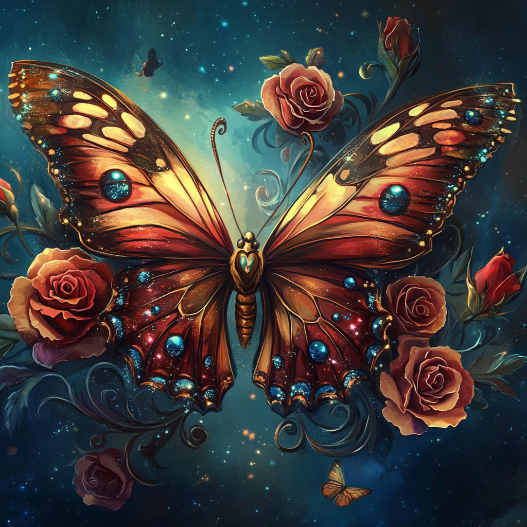 Mauve And Brown Butterfly Roses Diamond Art Kit