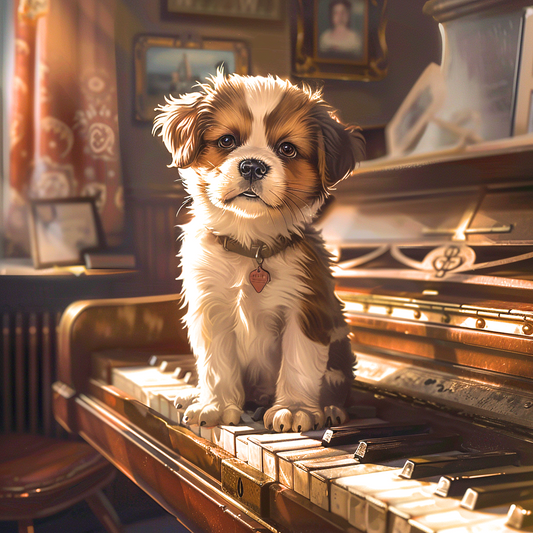 Brown Collar Puppy On A Piano Diamond Art Kit