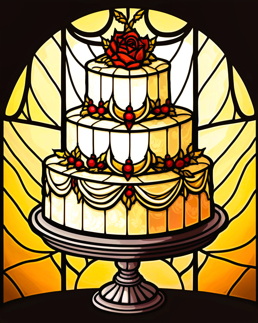 Abstract Red Rose Wedding Cake Diamond Art Kit