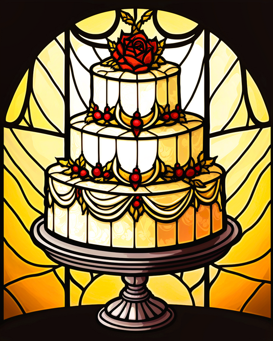 Abstract Red Rose Wedding Cake Diamond Art Kit