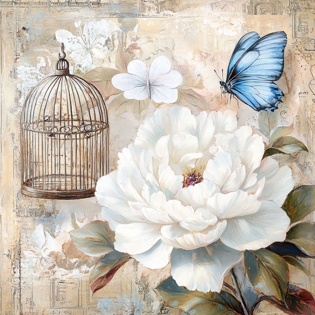 White Flower Birdcage Diamond Art Kit