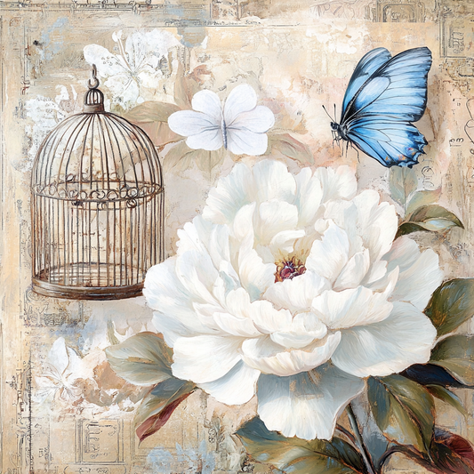 White Flower Birdcage Diamond Art Kit