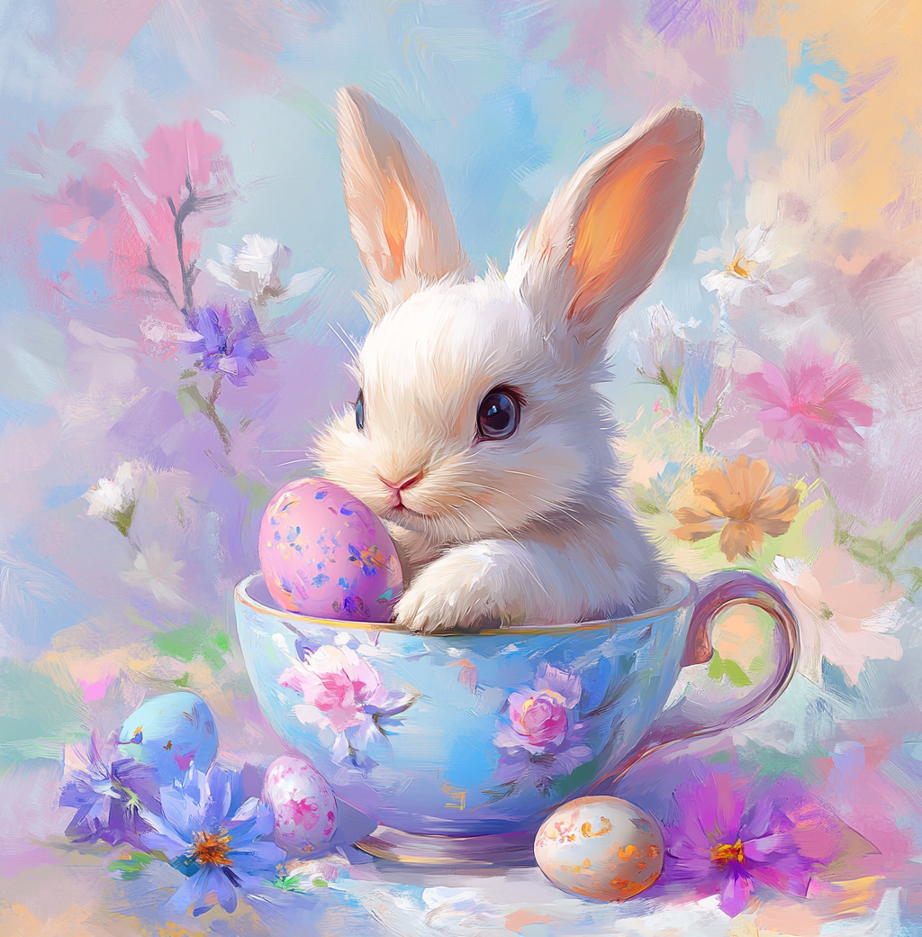 Blue Teacup And White Rabbit Diamond Art Kit