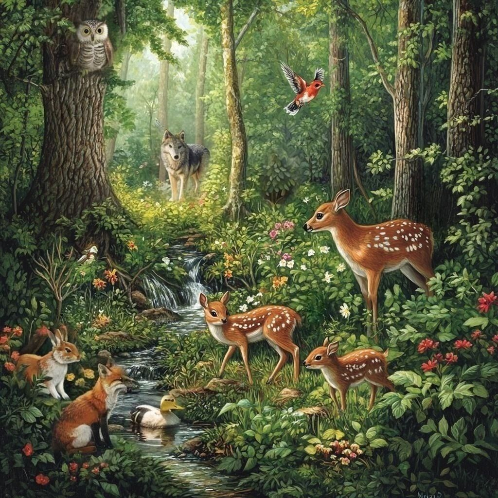 Woodland Animals By The Stream Diamond Art Kit