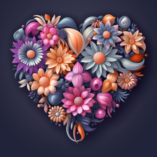 Grey Background Heart Of Flowers Diamond Art Kit