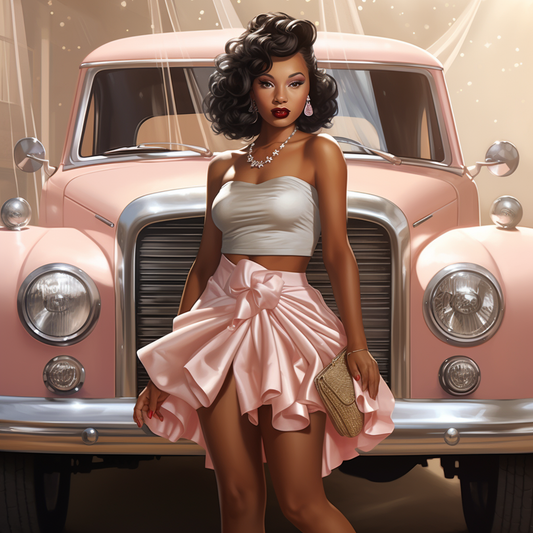 Girl Pink Vintage Car Diamond Art Kit