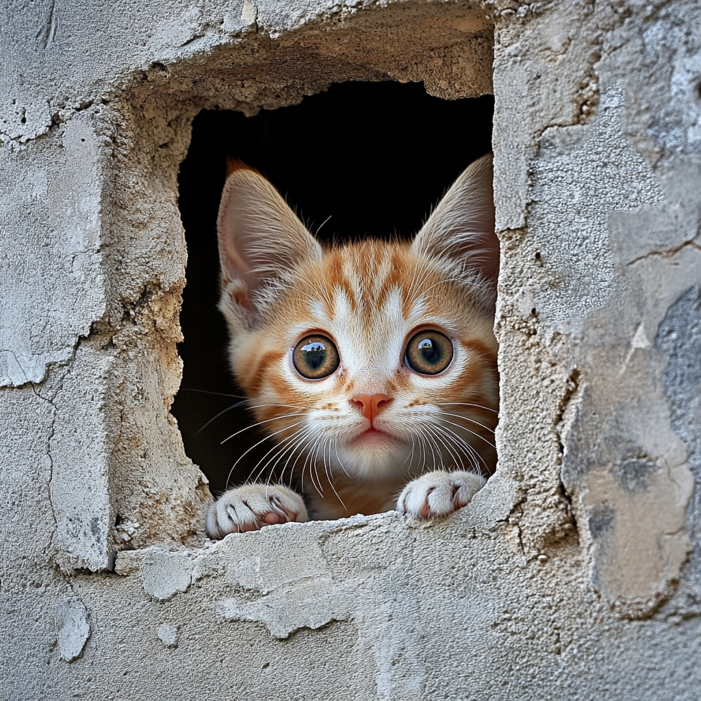 Peeking Wall Striped Kitten Diamond Art Kit