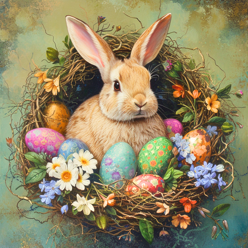 Rabbit And Egg Wreath Diamond Art Kit