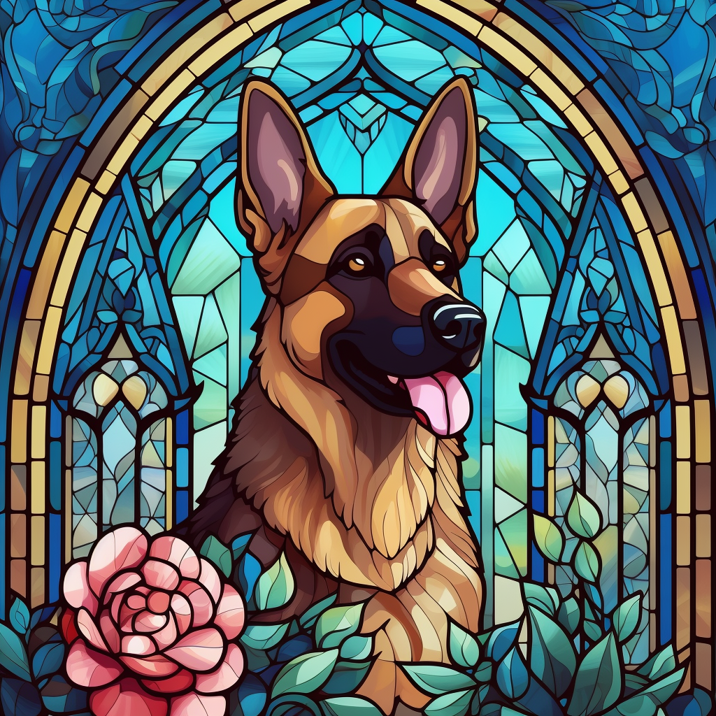Pink Flower German Shepherd Abstract Diamond Art Kit