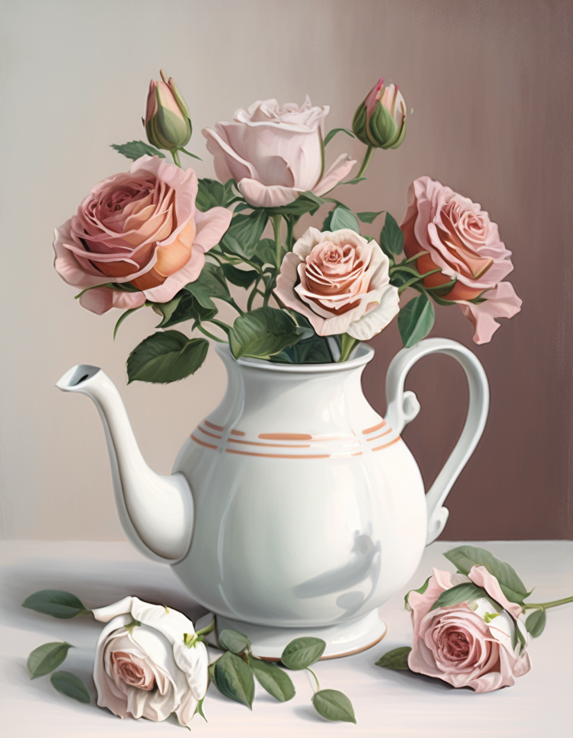 Light Pink Rose Teapot Diamond Art Kit