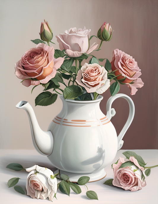 Light Pink Rose Teapot Diamond Art Kit