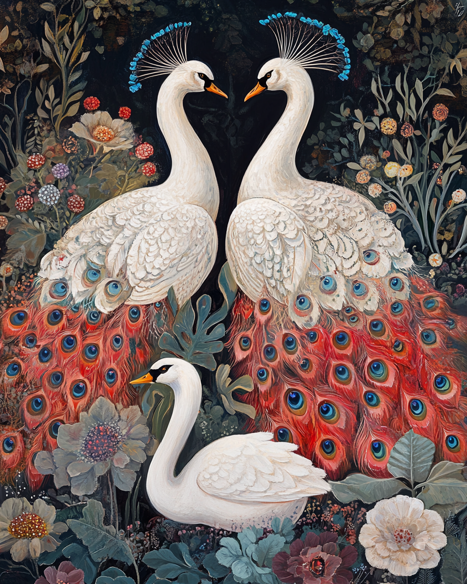 Abstract Pe Cocks And Swan Diamond Art Kit