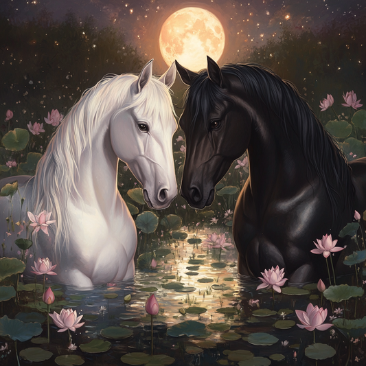 Black White Horse Lilypond Diamond Art Kit