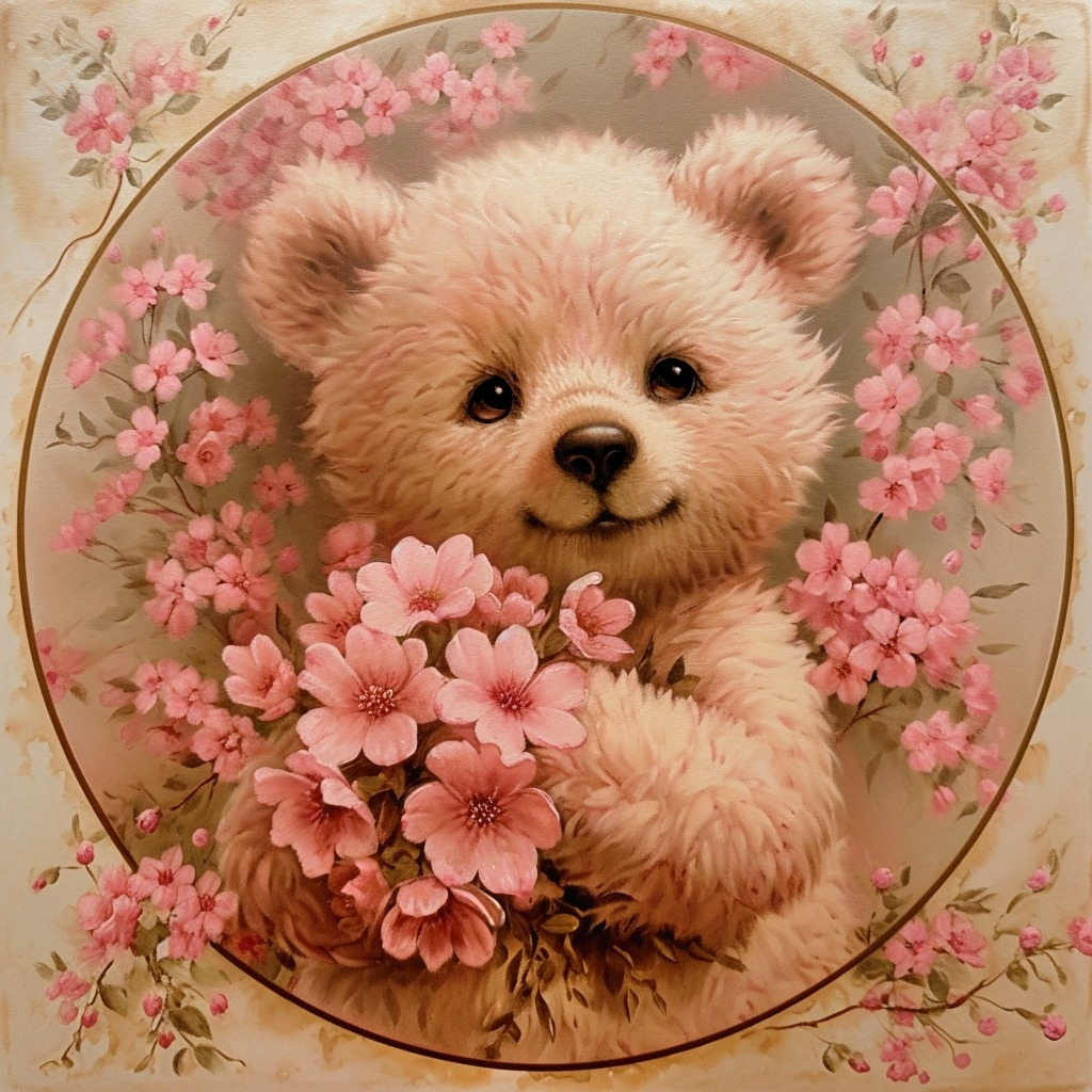 Pink Flower Teddy Bear Diamond Art Kit