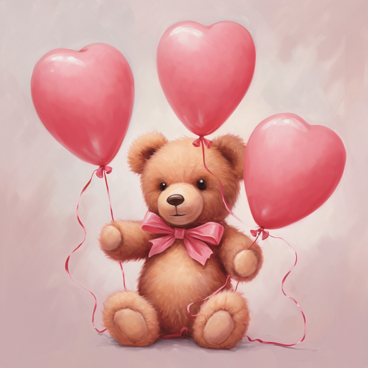 Pink Bow Teddy Bear Heart Balloons Diamond Art Kit