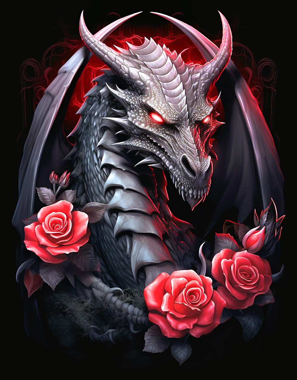 Black Dragon Three Pink Roses Diamond Art Kit