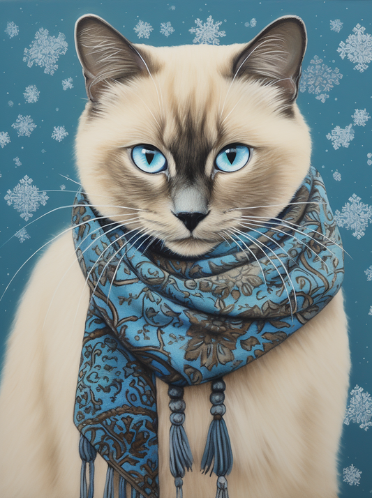 Blue Brown Scarf Siamese Diamond Art Kit