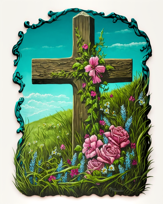 Pink Flower Cross Diamond Art Kit