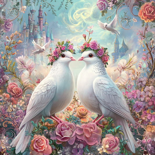 Flower Crowned White Doves Diamond Art Kit