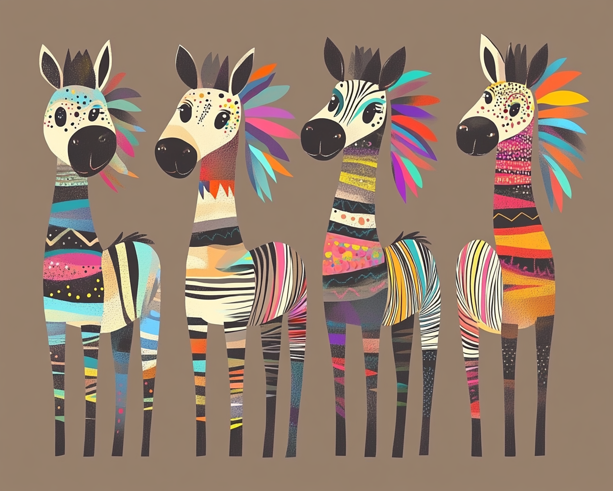 Four Abstract Pattern Zebras Diamond Art Kit