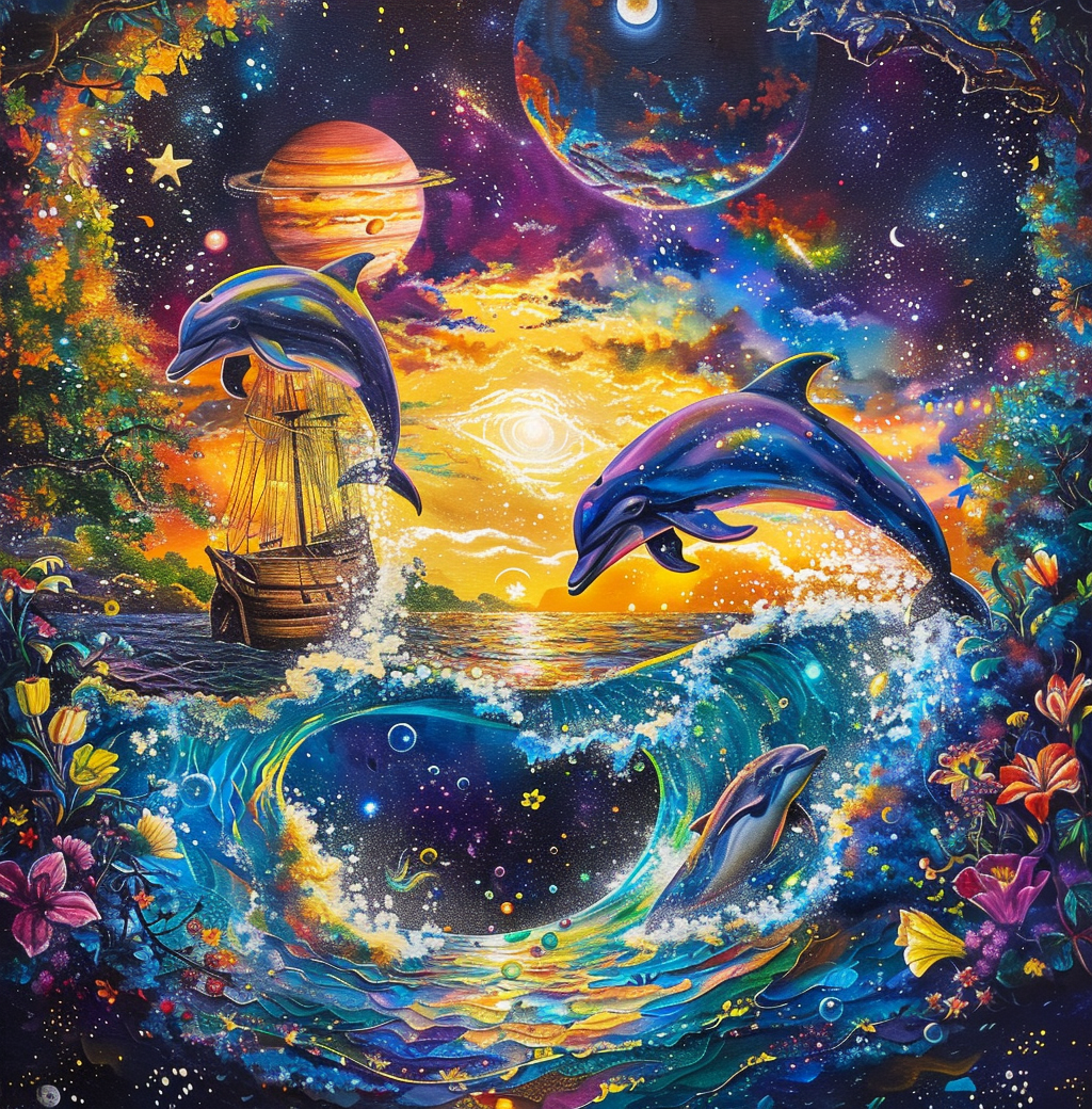 Dolphins Planets And Flowers Diamond Art Kit