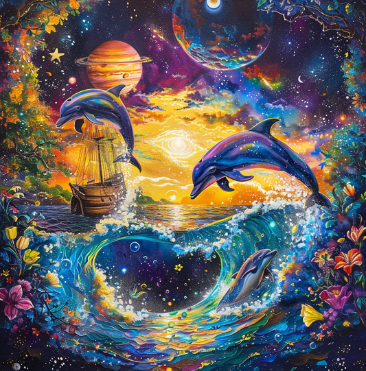 Dolphins Planets And Flowers Diamond Art Kit