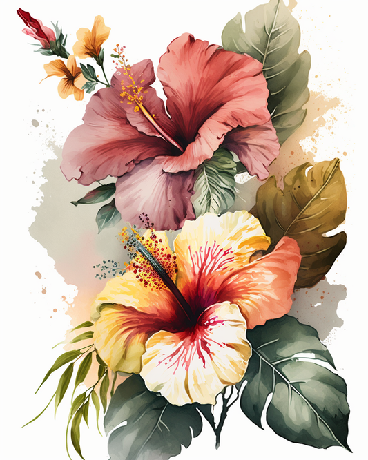 Mauve And Yellow Hibiscus Diamond Art Kit