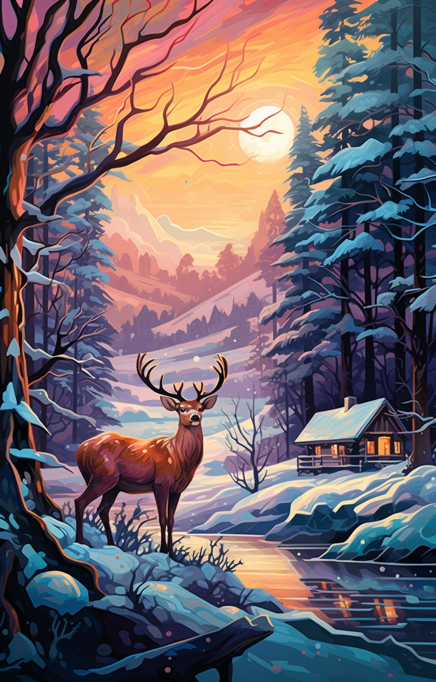 Snowy Greentree Deer1 Diamond Art Kit