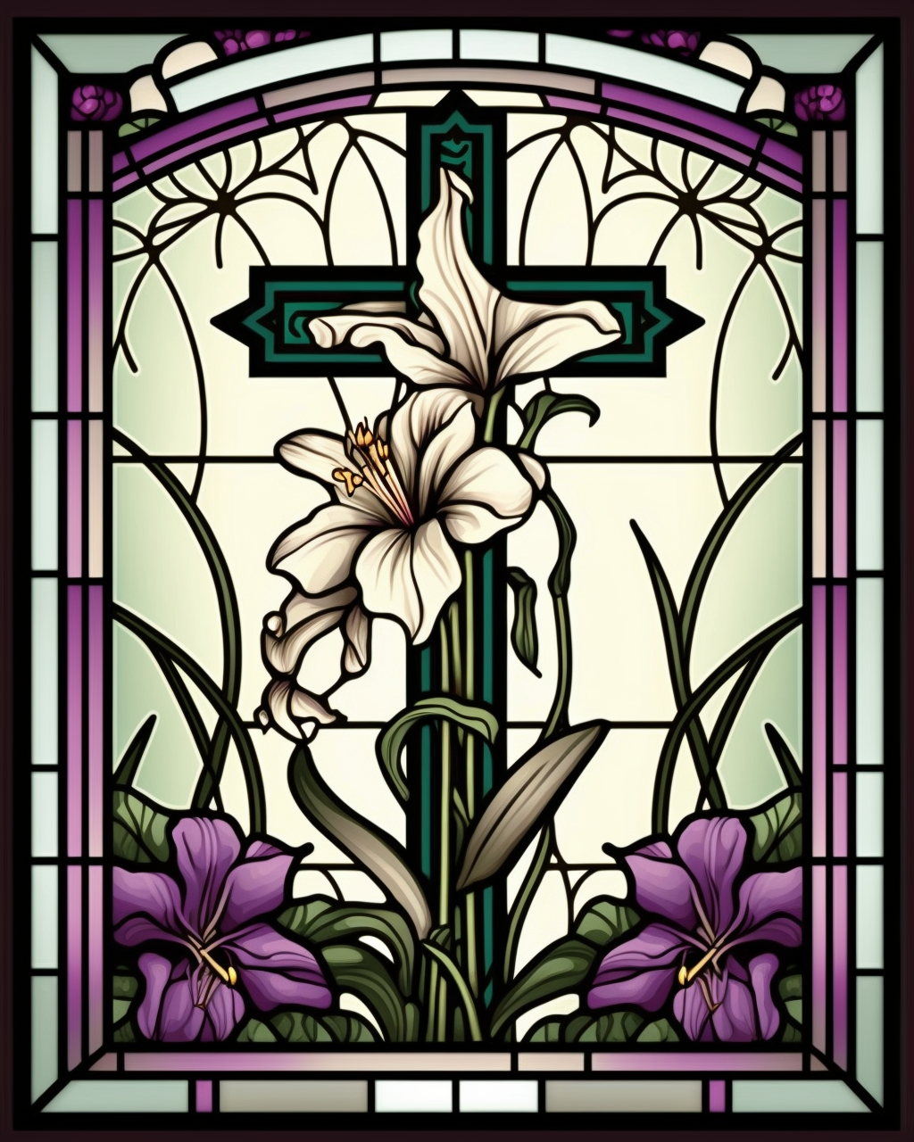 Green Cross Lilies Abstract Diamond Art Kit