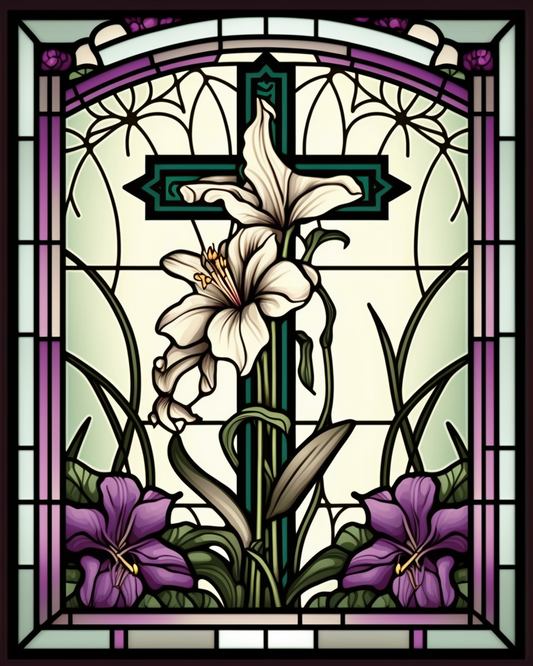 Green Cross Lilies Abstract Diamond Art Kit