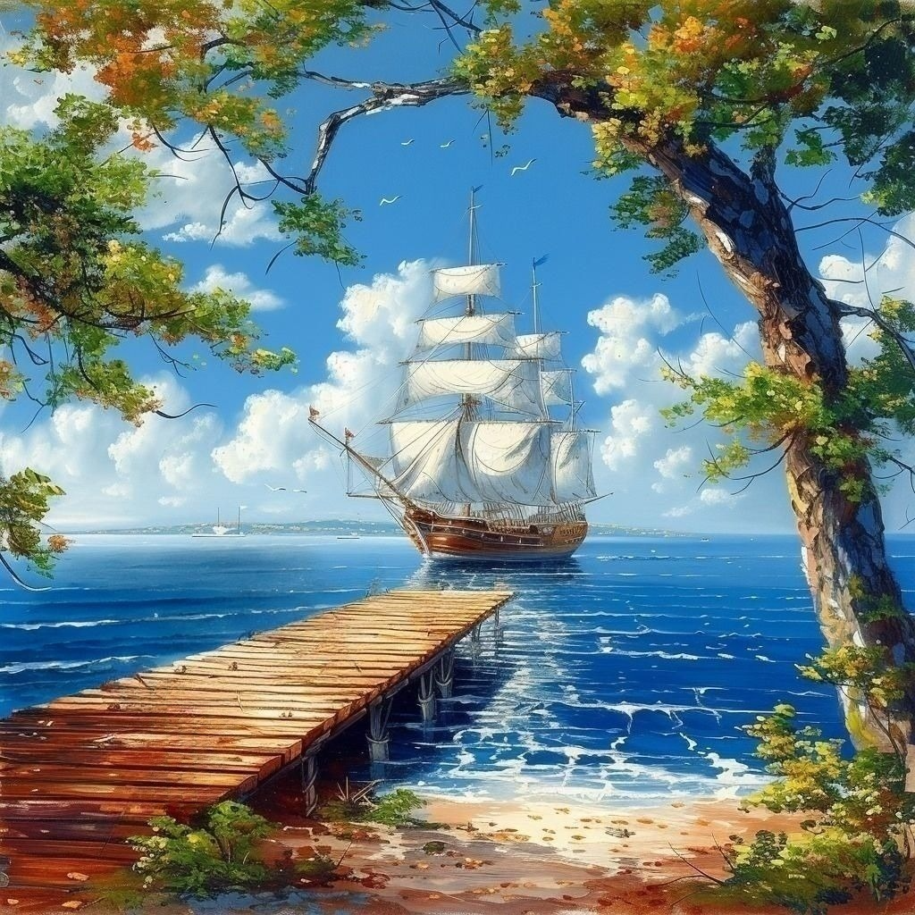 Wood Dock And Ship Diamond Art Kit