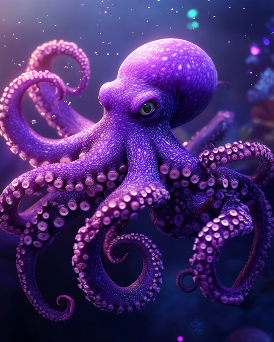 Purple Octopus In Water Diamond Art Kit