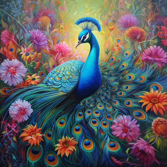 Abstract Peacock In Flowers Diamond Art Kit
