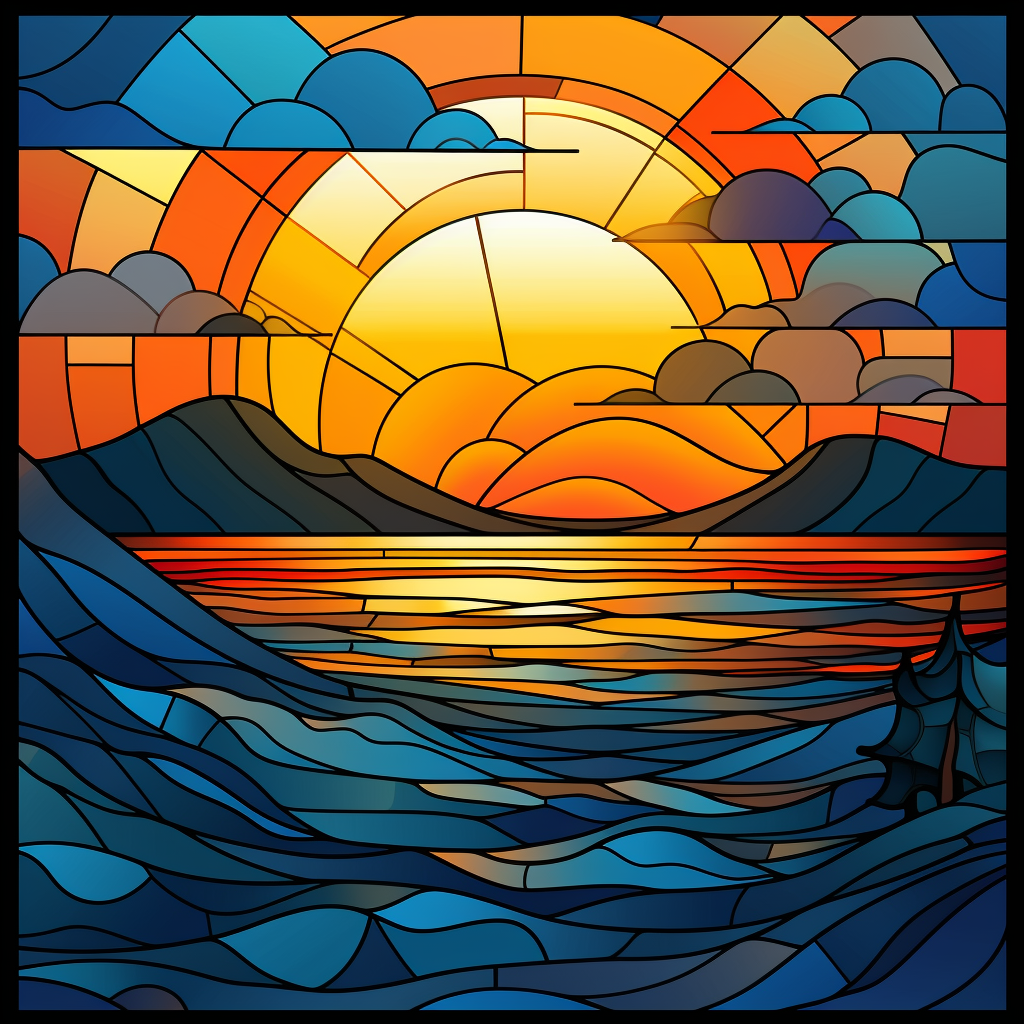 Blue Land Sunset Abstract Diamond Art Kit