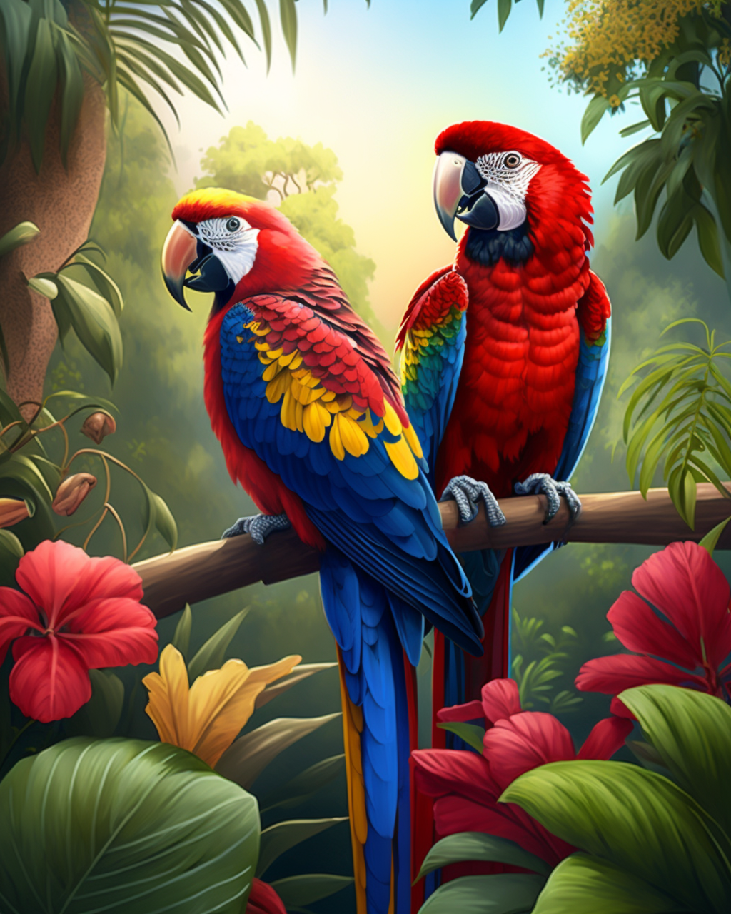 Red Dark Blue Macaws Diamond Art Kit