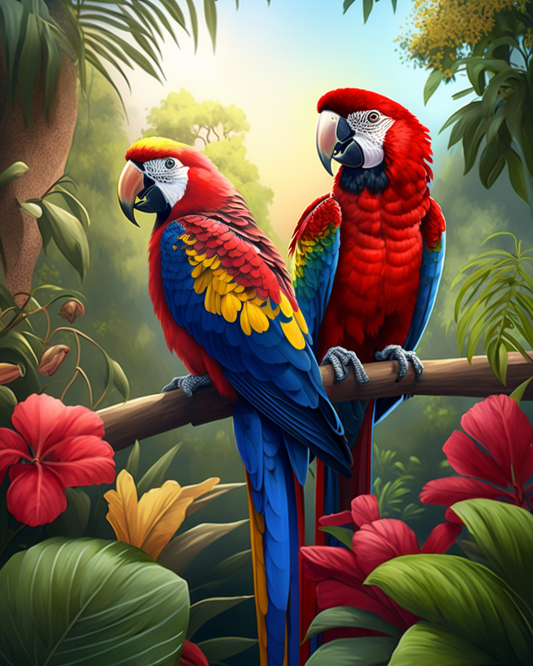 Red Dark Blue Macaws Diamond Art Kit