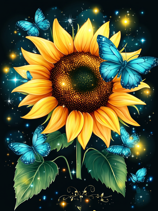 Blue Butterflies And Sunflower Diamond Art Kit