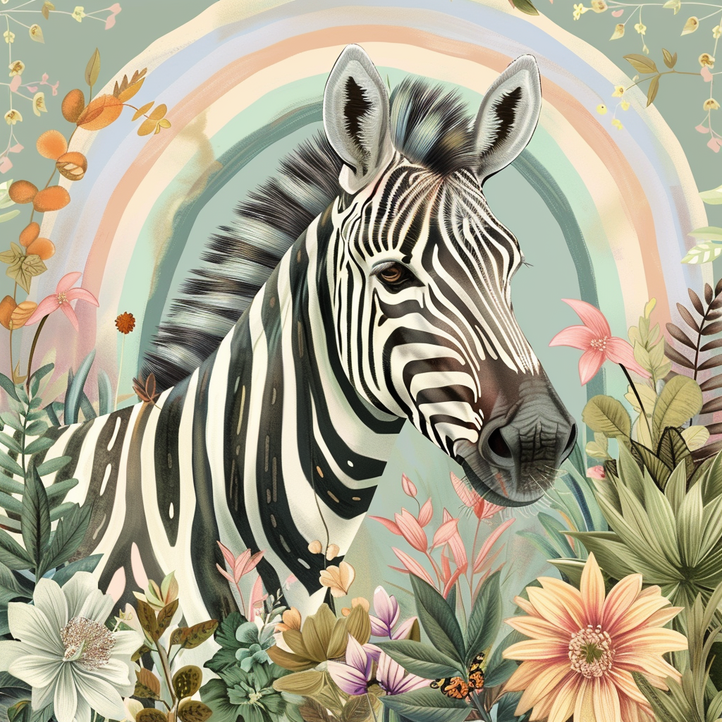 Pale Rainbow Zebra Flowers Diamond Art Kit
