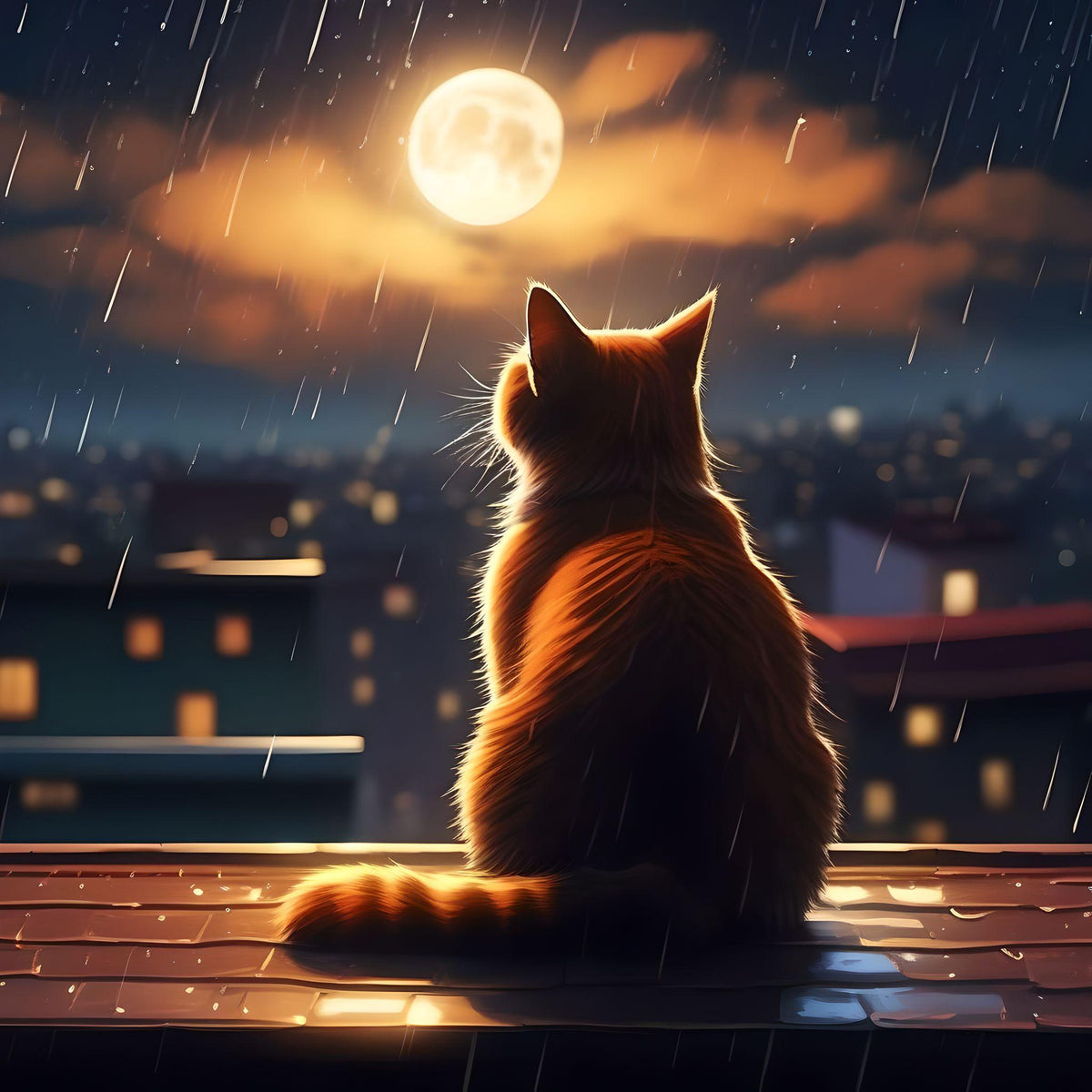 Full Moon Cat In The Rain Diamond Art Kit