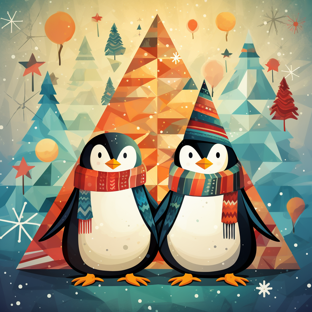 Two Abstract Scarf Penguins Diamond Art Kit