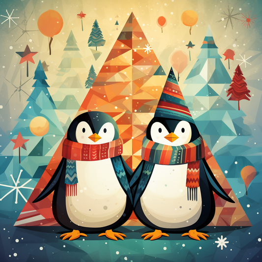 Two Abstract Scarf Penguins Diamond Art Kit