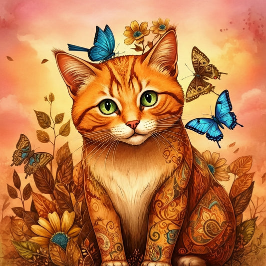Butterflies And Abstract Cat Diamond Art Kit
