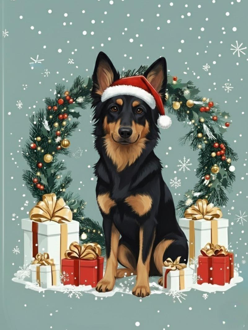 Christmas Arch And Presents Bohemian Shepherd Diamond Art Kit