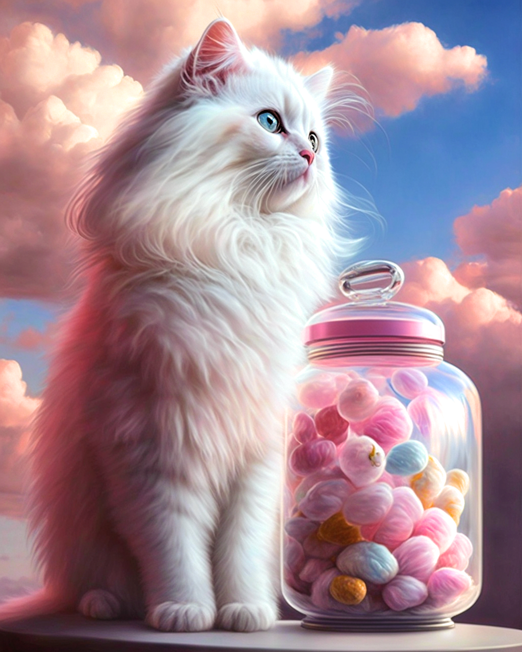 Fluffy White Cat Candy Diamond Art Kit