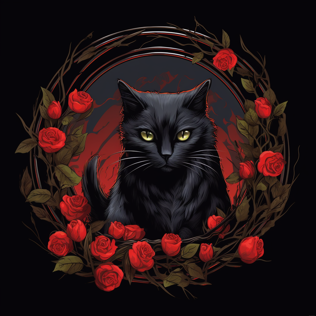 Red Rose Black Cat Diamond Art Kit