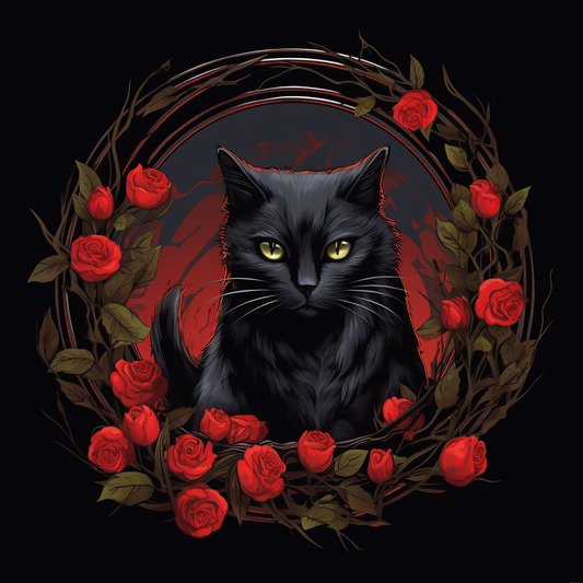 Red Rose Black Cat Diamond Art Kit