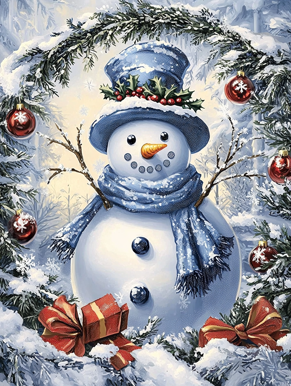 Blue Hat And Scarf Snowman Diamond Art Kit