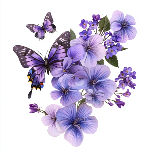 Purple Flowers Black Purple Butterflies Diamond Art Kit