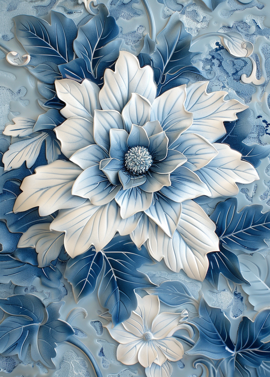 Cream And Blue Petal Flowers Diamond Art Kit